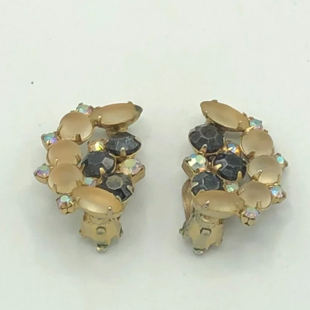 Vintage Moonstone Moon Shapped Clip On Earrings by Continental - Picture 5 of 11